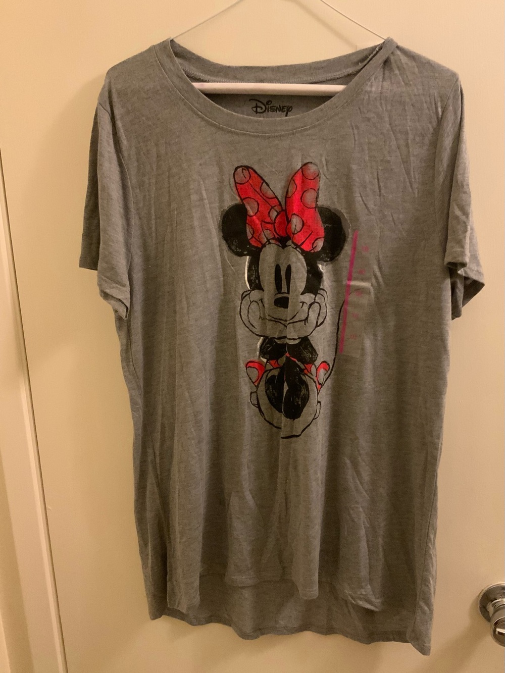 Disney Gray Tee with Minnie Mouse and Pink Bow